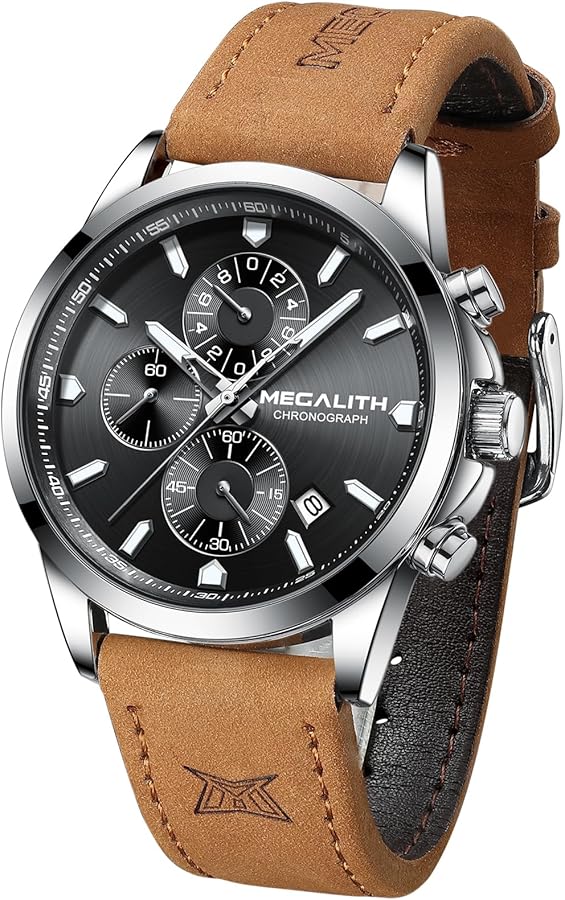 MEGALITH Relojes Hombre Plata Acero Inoxidable Cronografo Reloj de Pulsera Hombre Analogico Impermeable Elegante Negocios Cuarzo Fecha Luminosa