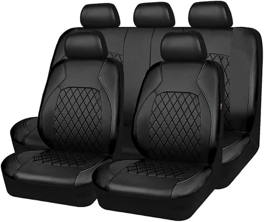 Mulcort - Fundas de Asiento para Coche, Universal, de Cuero PU, Juego Completo de Accesorios para Interior de automóviles, SUV, 9 Unidades-Negro