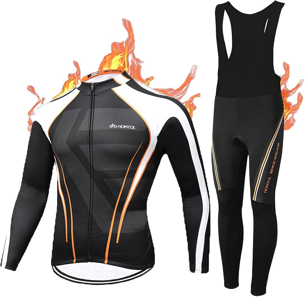 HOMTOL Conjunto de maillot de ciclismo de invierno de forro polar térmico para hombre de manga larga Traje de ciclismo de forro polar térmico Pantalones cortos de ciclismo con acolchado de asiento 9D