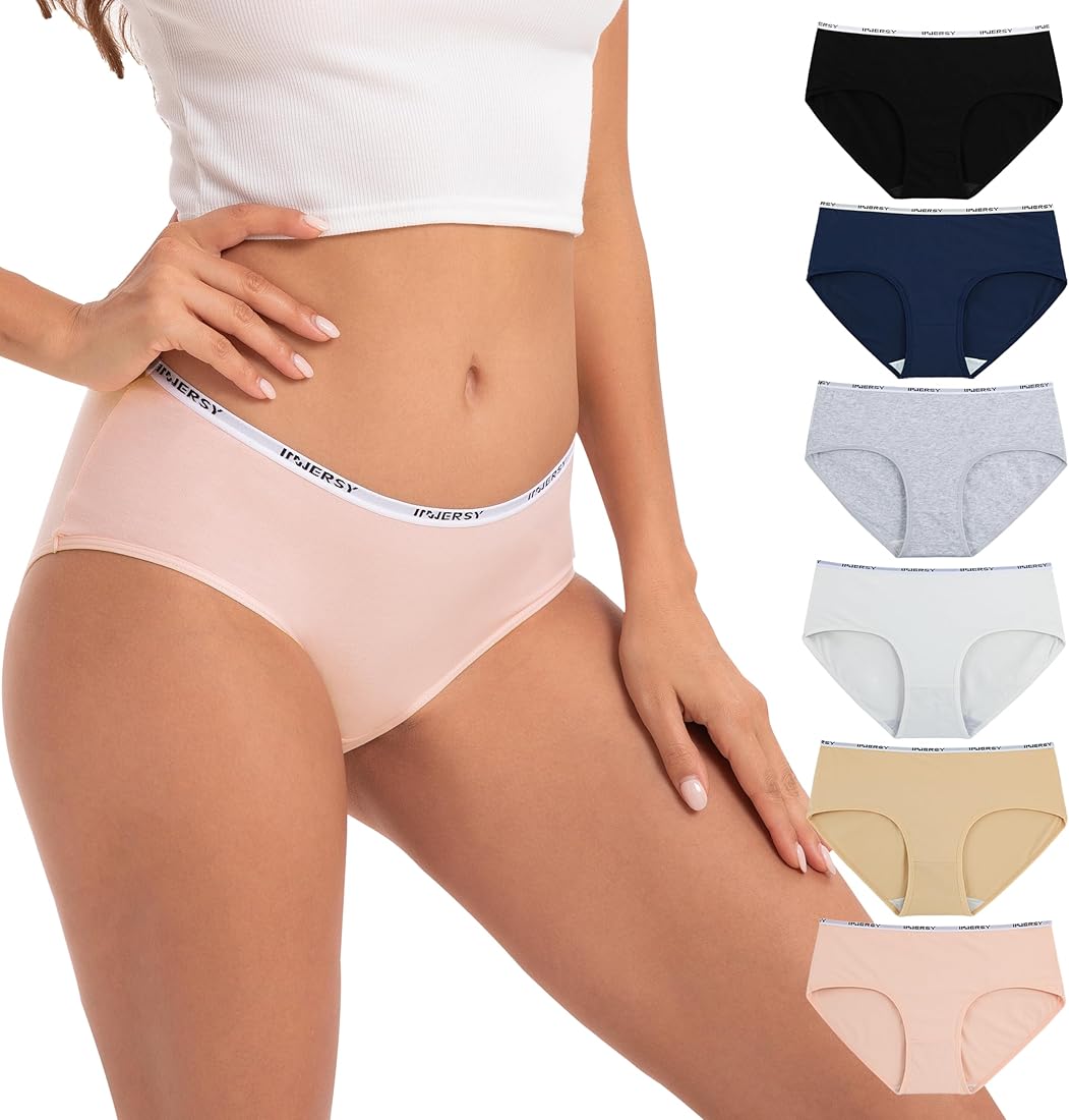 INNERSY Bragas Mujer Algodón Comodas Braguitas Culotte Cintura Midi Ropa Interior Deportiva Pack de 6