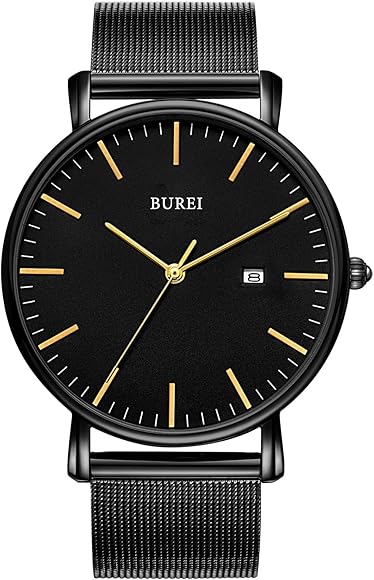 BUREI Relojes para Hombre Reloj de Pulsera Automático Cristal de Zafiro Sintético Resistente a los Arañazos con Indicador de Fecha y Brazalete de Acero Inoxidable