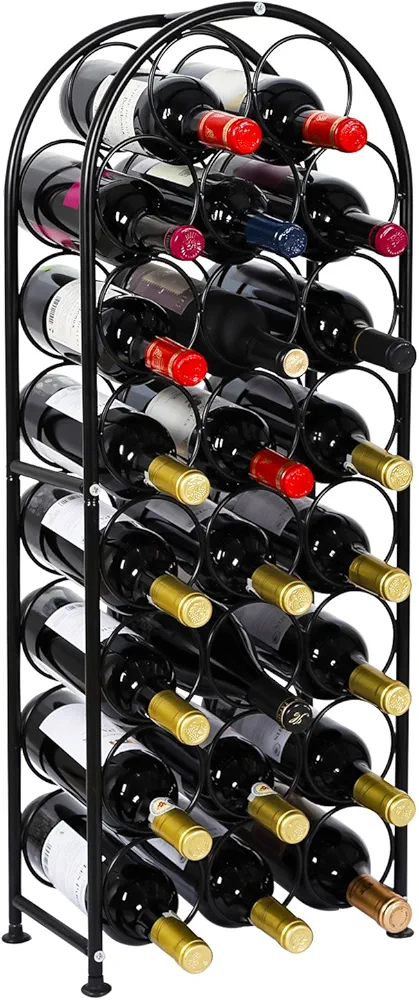 EasyPAG Estante de metal para 23 botellas de vino, soporte de vino independiente, soporte organizador de almacenamiento de vino para el hogar, cocina, color negro