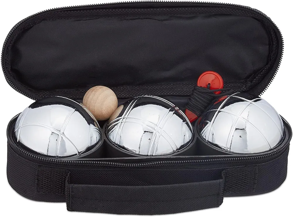 SPORTSIDE - Bolsa para 3 Bolas de Petanca - Juego de Habilidad y Aire Libre - Juego de Bolas - Triplete - 040021 - Metal - Acero - 22 cm - Artículo Deportivo