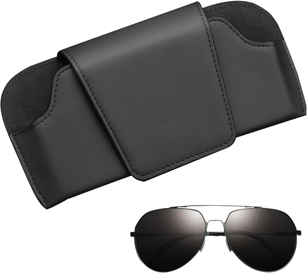 Gafas de Sol Caja para Coche, Soporte para Gafas de Sol para Coche Visera, Fundas Gafas de Sol de Cuero para Coche, Porta Gafas para Coche, Universal Accesorios Coche Interior | Negro | 17×8cm (1)