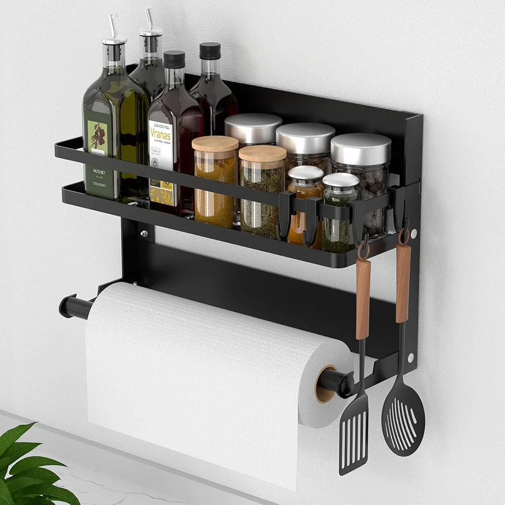 DUNSOO Especieros para Cocina, Organizador de Especias sin Taladro con Portarrollos y 4 Ganchos, Especiero pared Para Baño,Cocina