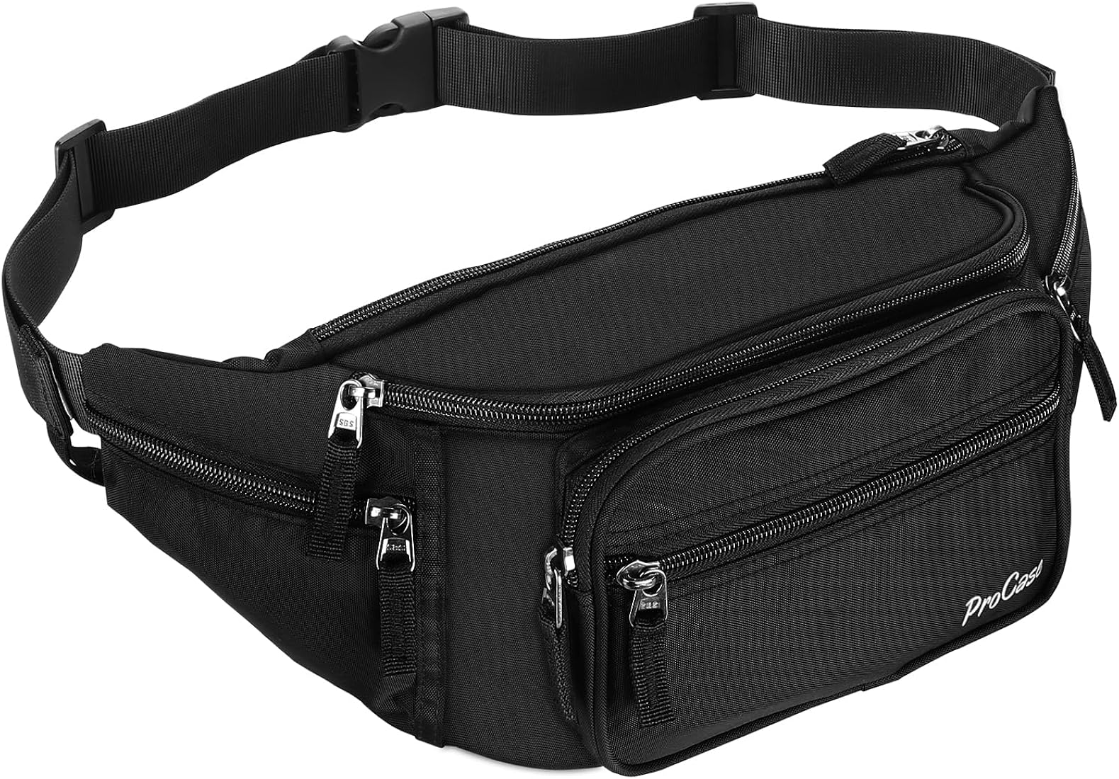 ProCase Riñonera Negra para Hombre Mujer, Bolso de Cintura Deportiva al Aire Libre con Cinturón Regulable y Hebilla Rápida para Viaje, Senderismo, Correr, Entrenamiento