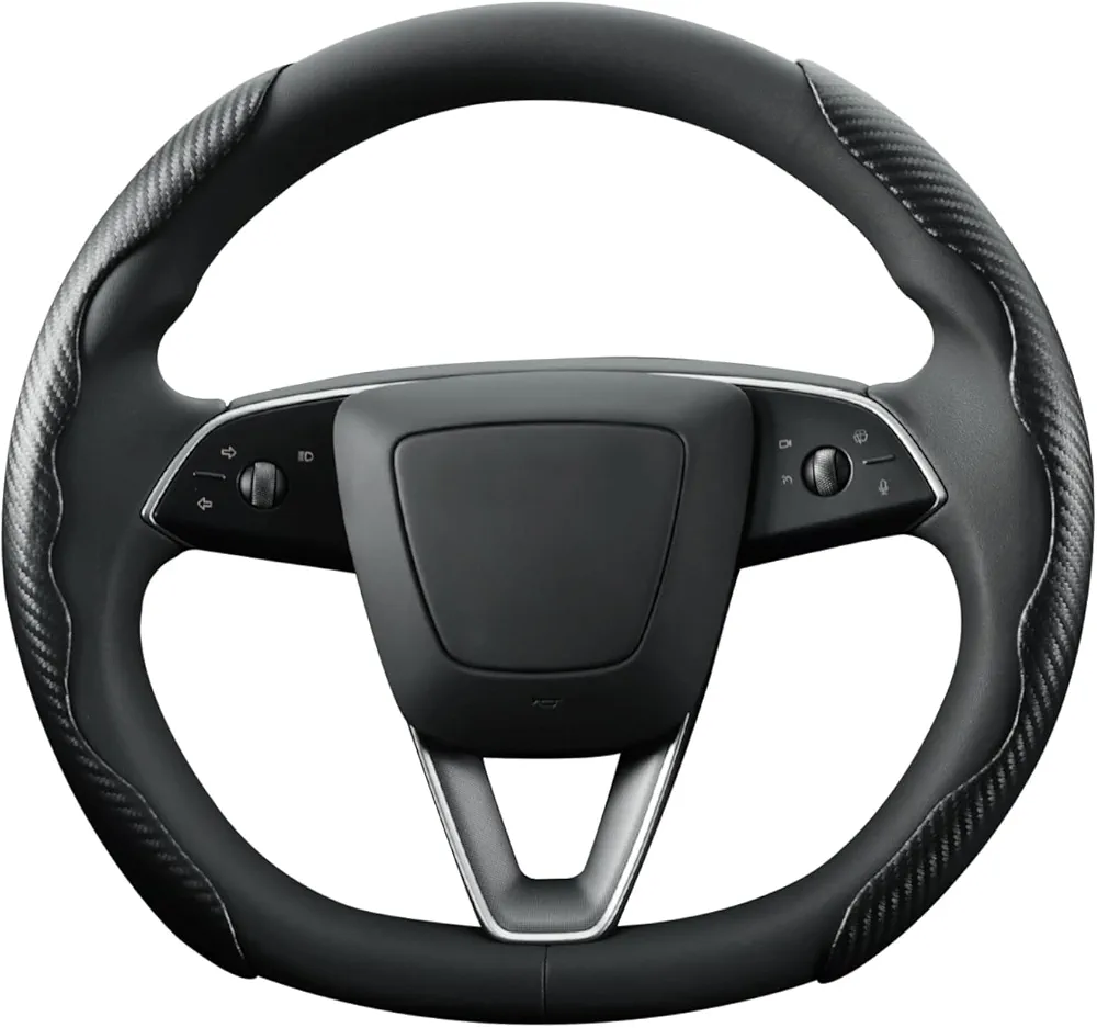 MEWANT 2 fundas de volante segmentadas de fibra de carbono para hombres y mujeres, antideslizante, cómodo, protector universal del 99% del volante de automóvil, accesorios interiores de automóvil