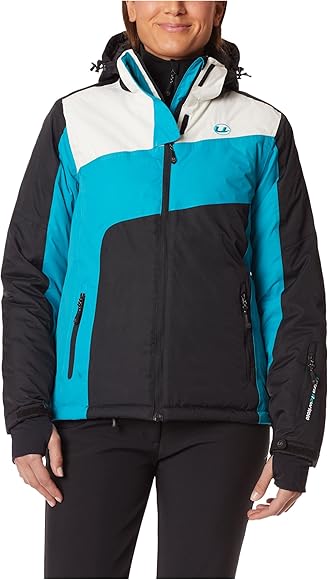 Ultrasport Advanced Kitzbühel Chaqueta de invierno Ultraflow 10 000, impermeable, resistente al viento, capucha, paranieve, orificio para pulgar, cintura con cordón, bolsillos con cremallera, Mujer