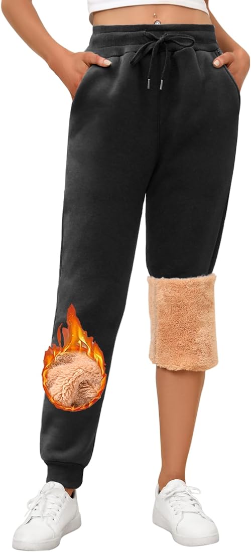 Yuson Girl Pantalones Chandal Mujer con Forro Polar Sherpa Pantalon Termico Mujer Invierno Pantalon Deporte Largo Casuales Pantalones Jogging con 2 Bolsillos y Cordón Ajustable