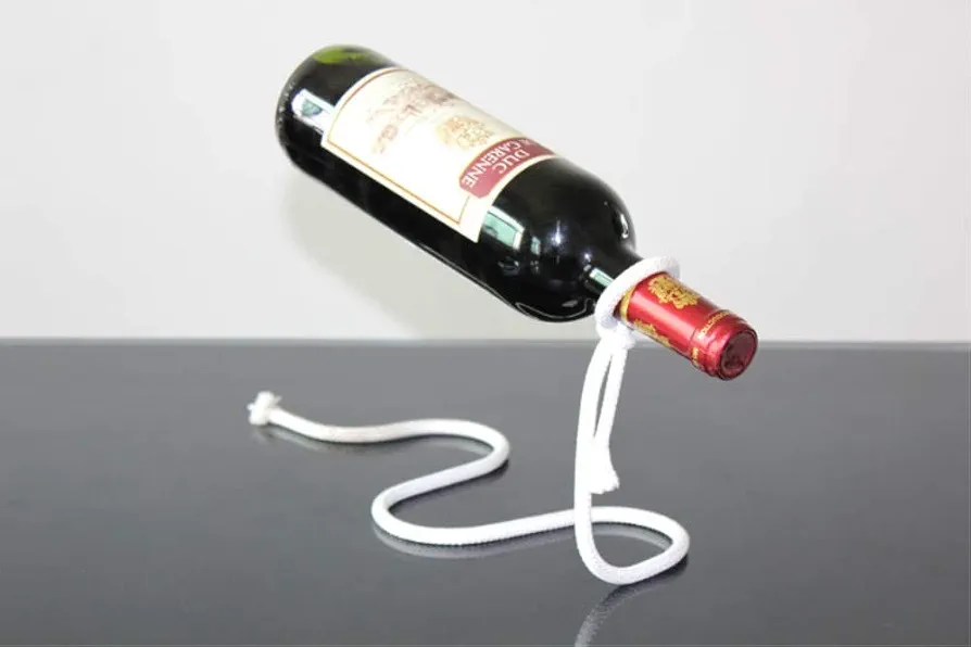 Fantes - Soporte para botellas de vino con cuerda mágica suspendida, acero inoxidable, flotante, ideal como regalo para la cocina o el hogar Magic Rope