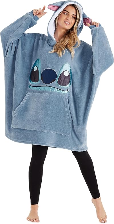 Disney Stitch Sudadera Mujer - Sudadera Manta con Capucha de Forro Polar, Talla Única, Oversize - Regalos para Mujer