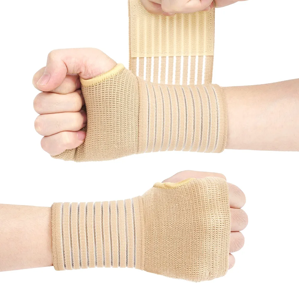 ACWOO Muñequera Tendinitis Muñeca, 2pcs Ajustable, Ferula Tunel Carpiano Elástica Transpirable, Deportiva para Dolor Articulaciones, Esquinces, Distensiones (Beige)