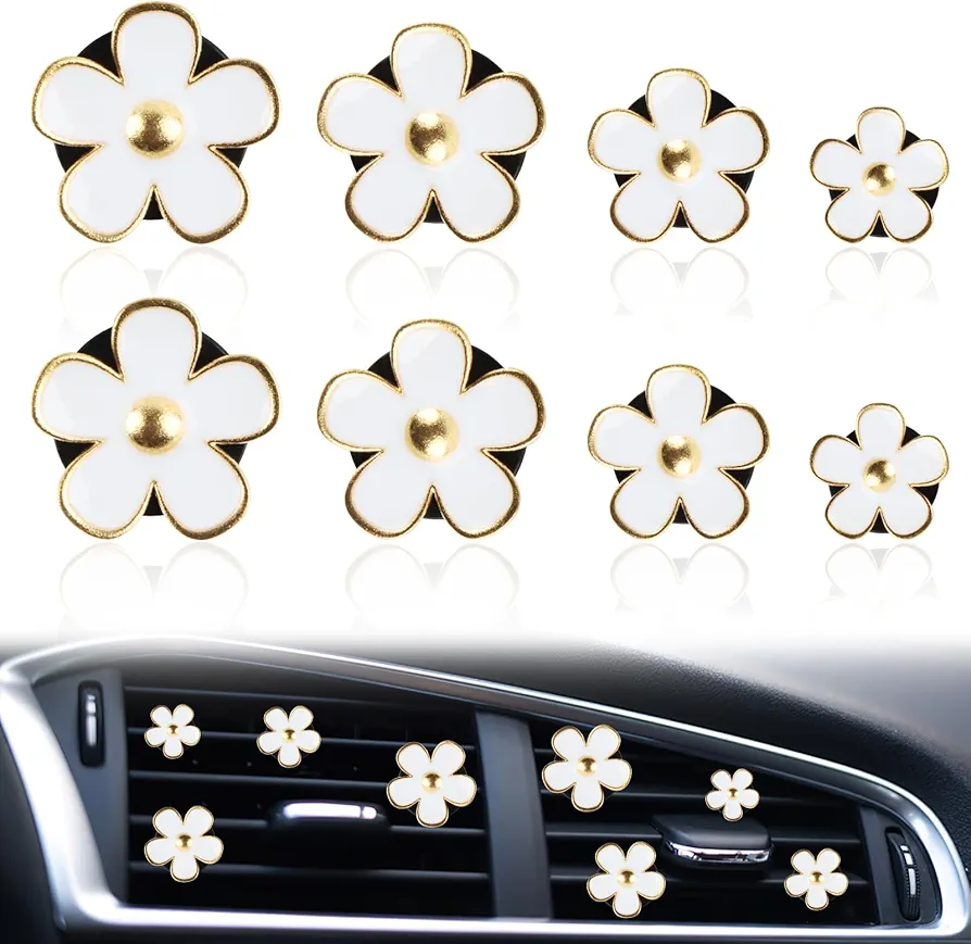 Ambientador Coche Margarita, Darryy 8PCS Clips de Ventilación, Clip de Ambientador para Automóviles,Accesorios Coche Decoración Interior Mujer (Blanco)