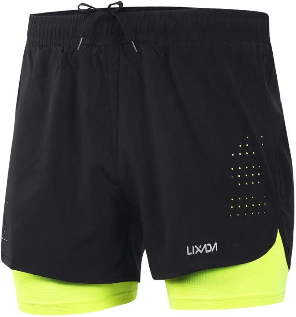 Lixada - Pantalones Cortos de Running para Hombre, de Secado rápido, Transpirable, para Entrenamiento Activo, con Forro más Largo