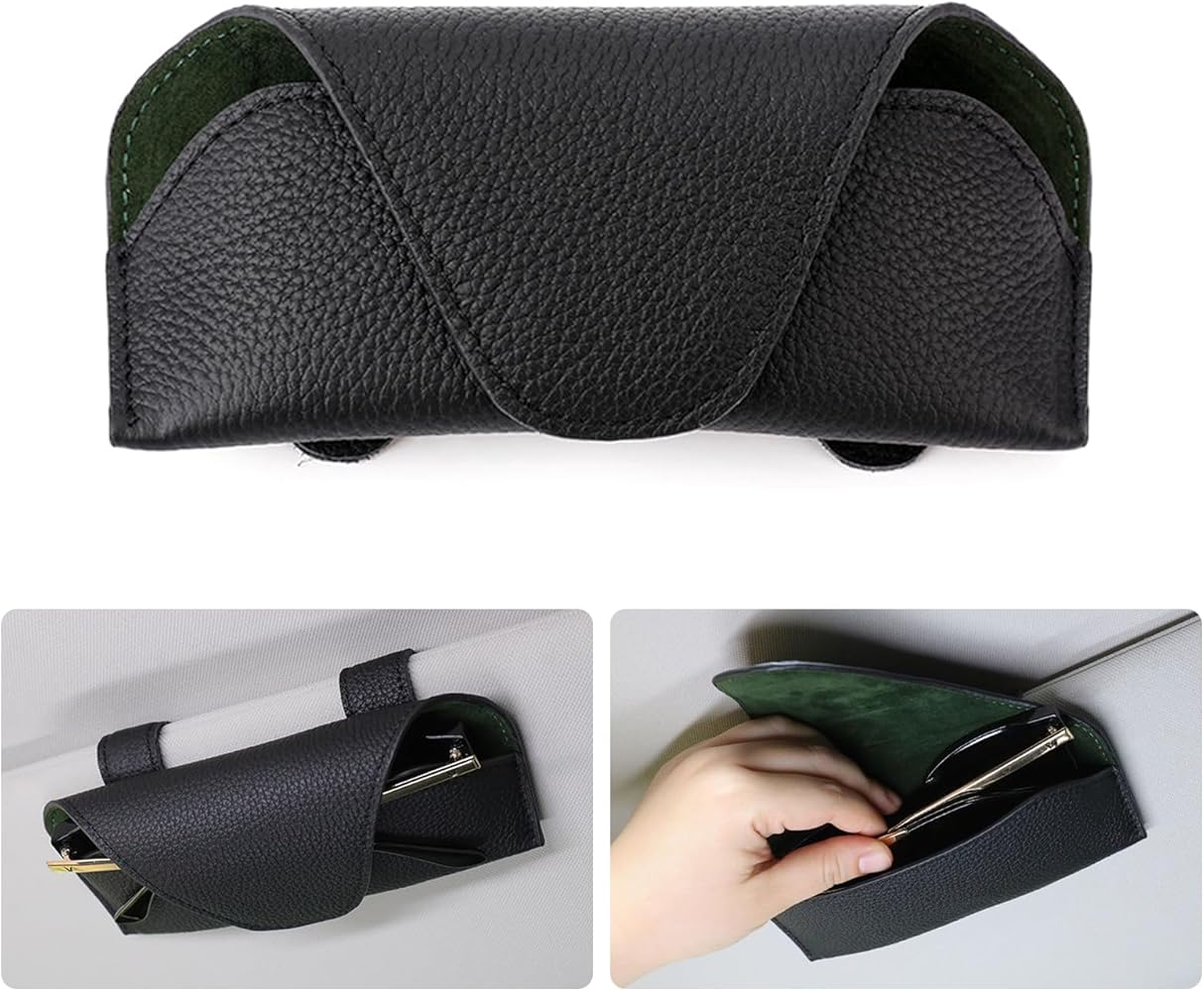 Xiuyer Gafas De Sol Caja para Coches Clip Magnetico Gafas Coches Soporte Gafa Coche De Cuero Porta Gafas para Coche Universal Accesorios Coche Interior para Todos Los Coches