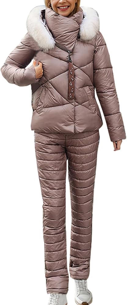 EQWIGKEIT Mono de esquí para mujer, de una pieza, resistente al viento, con capucha, con cremallera, traje de esquí, chaqueta de nieve, conjuntos de esquí, talla grande, traje de nieve para invierno,