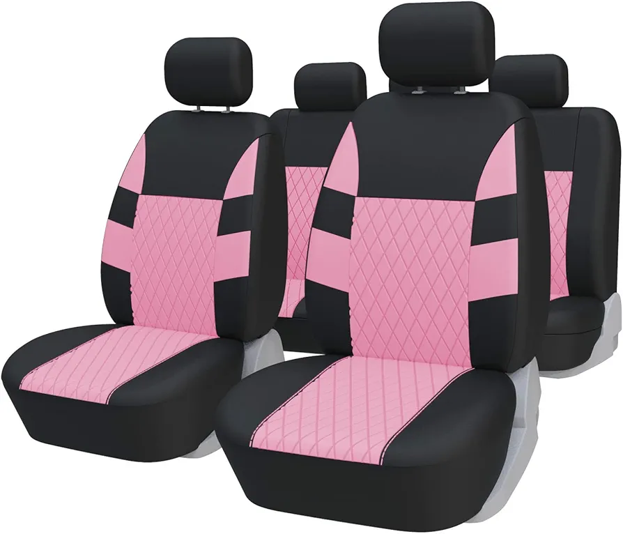 TOYOUN Juego de Completo Fundas Asientos Coche Universales para Delantero y Trasero Protector Funda Universal Cubreasiento Coche Asientos 5 plazas Fundas de Asientos Accesorios Automóvil,Rosa y Negro