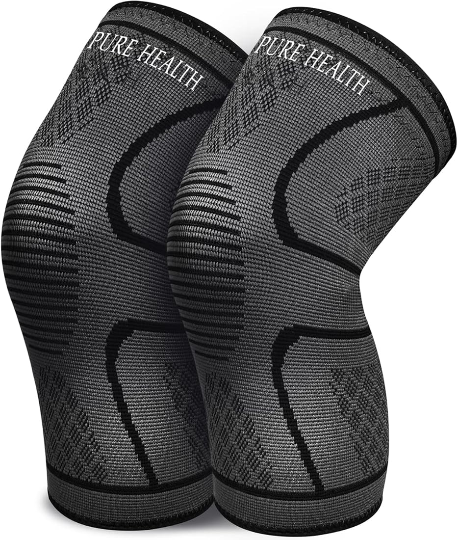 Pure Health Knee Support Brace Compression Sleeve for Arthritis, Joint Pain, Ligament Injury, Meniscus Tear, ACL, MCL, Tendonitis, Pain Relief – Non Slip Knee Compression Sleeves for Squats Running