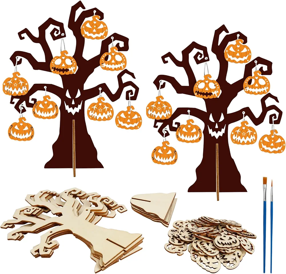 Matogle - Juego de 6 kits para colorear tus propios árboles de calabazas 3D de madera, ocio creativo de Halloween para ennafantes, actividad manual, otoño, decoración, fiesta, clase