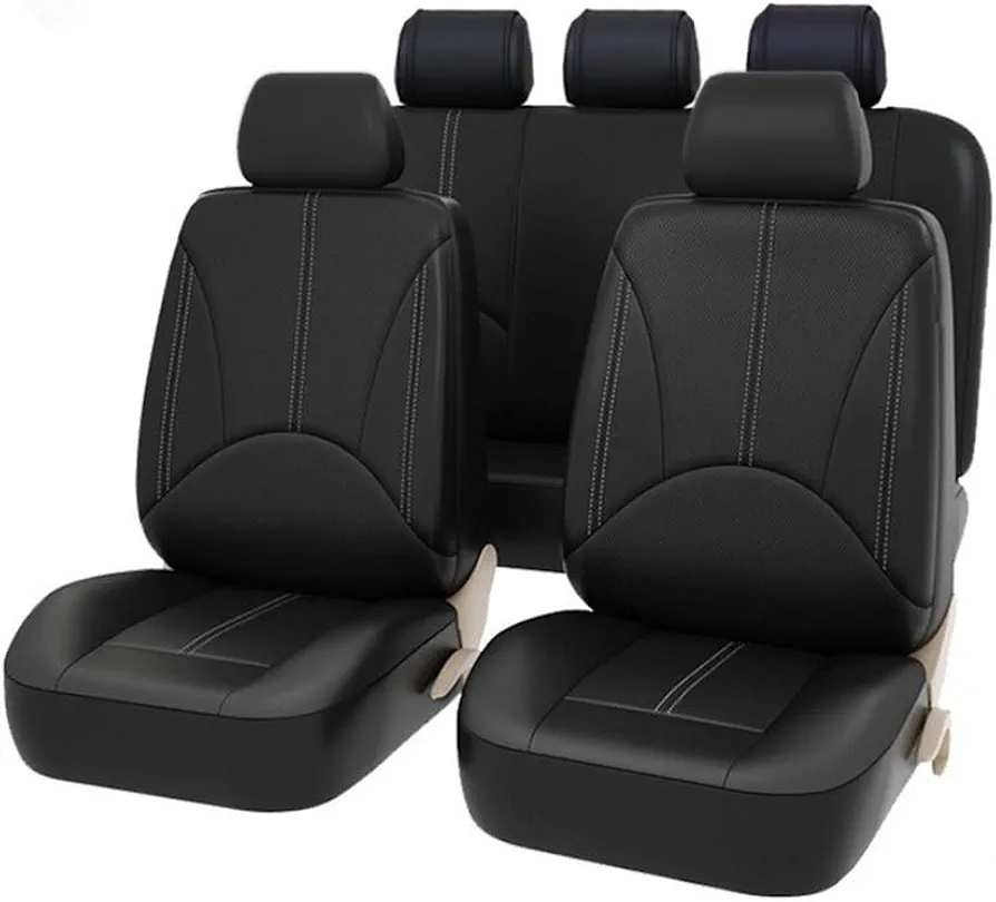 VISLONE 9 Piezas Fundas de Asiento de Coche, Protector de Asiento de Cuero Transpirable Universal, Juego Completo de Accesorios Interiores de Automóvil para Vehículo SUV