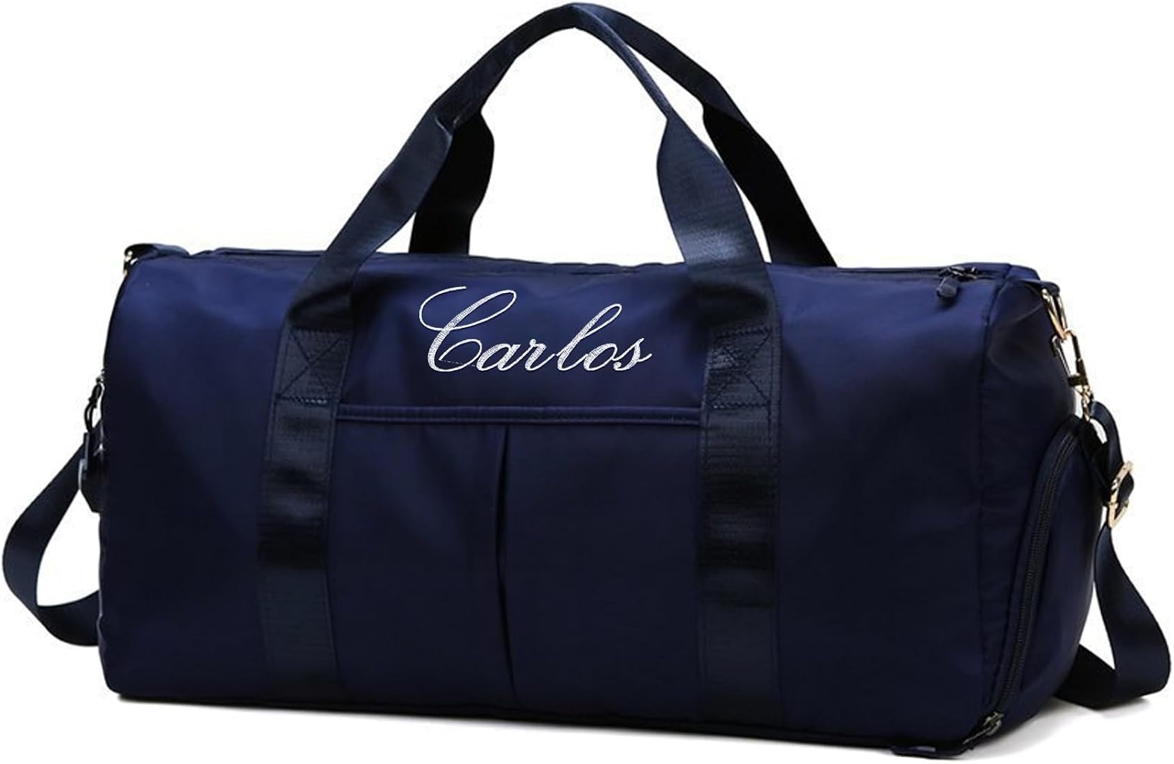 Bolsa de Lona Azul Marino Personalizada con Nombre Bordado Bolsa de Gimnasio Personalizada para artículos personales Viajes Deportes Yoga Playa con Bolsillo seco y húmedo Compartimento para Zapatos