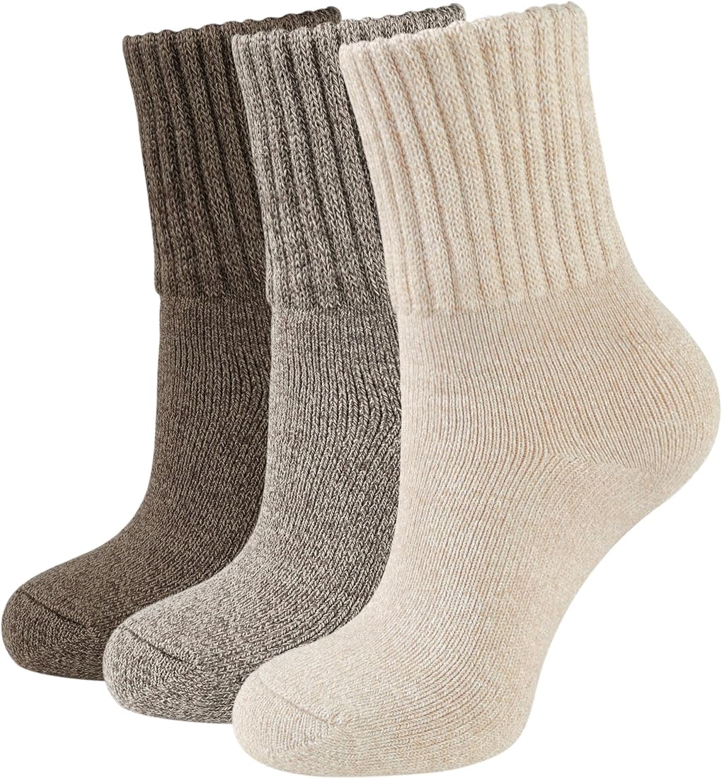 Closemate 3 Pares Calcetines Termicos Mujer Calcetines de Invierno Sin Costuras Calcetines Frio Extremo Calcetines Calientes de Algodón Grueso Blanco Negro Gris Marrón Beige