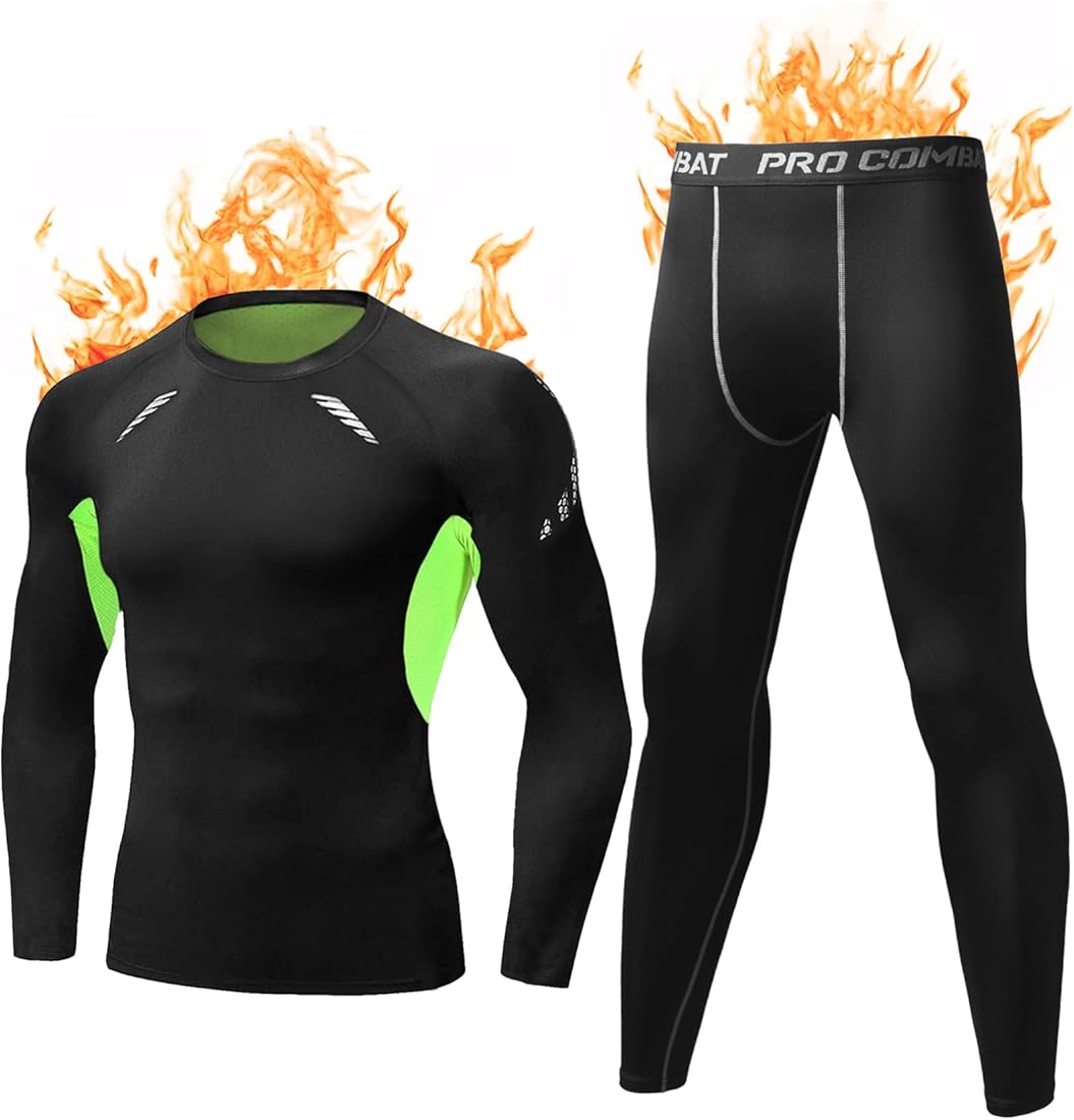 Terecey Ropa Termica Hombre Frio Extremo Conjunto Interior Termico Funcional Ropa Termica Moto Cuello Redondo Camiseta Termica Hombre para Running Esquí Ciclismo