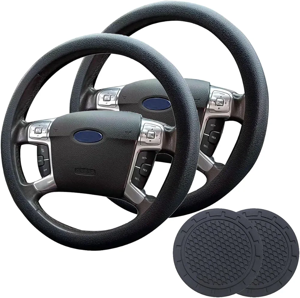 Cubierta del Volante del Automóvil 6 Piezas Accesorios de Automóviles Resistentes al Desgaste y Transpirables con Cubierta Protectora de Volante Antideslizante con Almohadilla de Taza