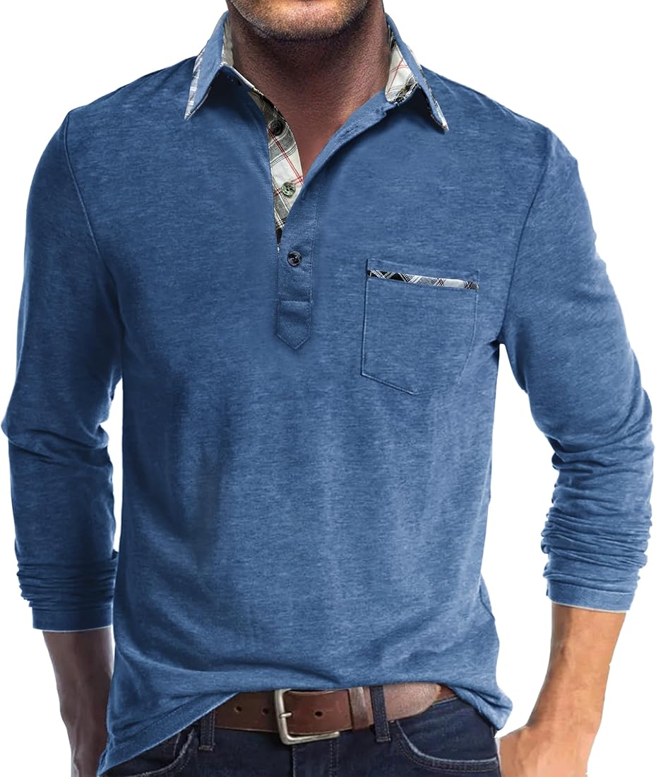 Comilaka Polo Hombre Manga Larga Contraste Camiseta Poloshirt Casuales Otoño Invierno