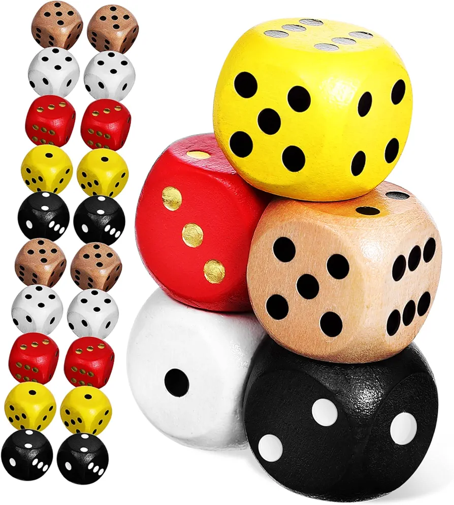 HAWILLOSCH 25 Piezas 6 de Color Juego de matematicas Dados Jugando a los Dados Juego de Beber Dados Juego de Mesa Dados 0-6 Dados Juego de Dados Juguetes de Dados de Ocio Madera