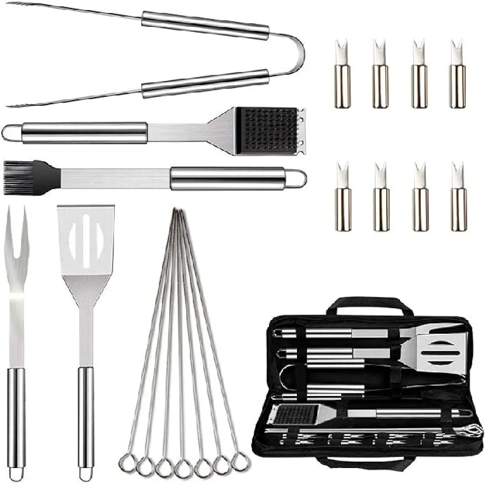 Paquete de 20 Accesorios para Barbacoa, Juego de Herramientas, Kit de Barbacoa de Acero Inoxidable con Caja de Tela Oxford para Camping/Cocina, Utensilios para Barbacoa