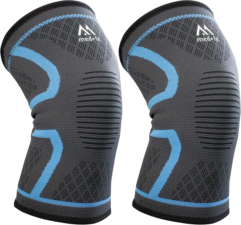 med-fit Stride Flex - Rodillera de compresión de 360 grados en 4 direcciones, rodillera utilizada para corredores, rodilla, tendinitis, dolor en las articulaciones, correr, deportes (2, azul, XL)