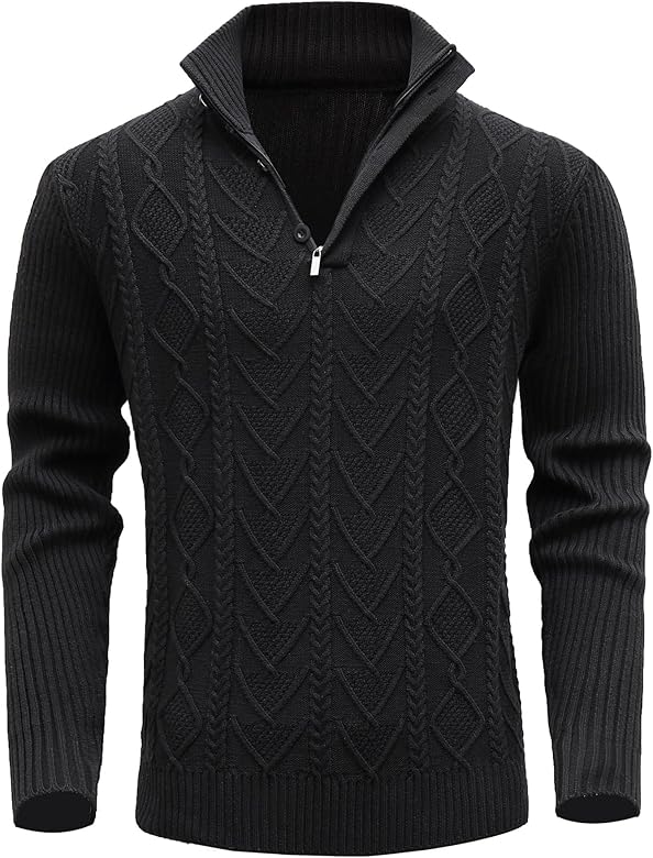 MeiLayM Jersey Punto Cuello Alto para Hombre Suéter con Cremallera Clásicos Otoño Invierno Jersey Caliente Suéter Manga Larga Jersey Slim Fit De Canalé