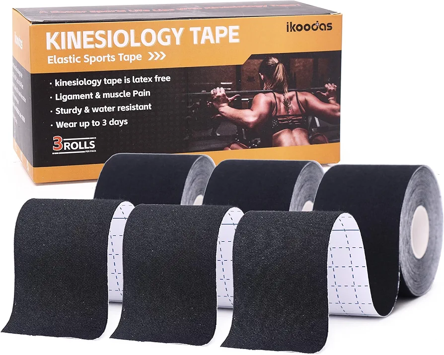 Cinta Kinesiologica Kinesiotape, Vendaje Neuromuscular de Algodón, Kinesiology Tape Elástica Para Deportes, Alivio del Dolor Muscular y Soporte Articular 5cm x 5m (Negro)