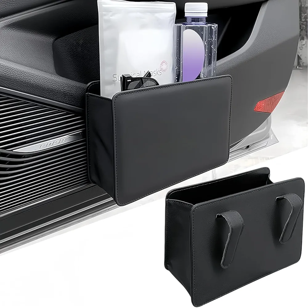 Caja de Almacenamiento para Automóvil Bote de Basura para Coche PU Impermeable Caja de Almacenamiento Portátil para Coche Multifuncional Bote de Basura para Automóvil Pequeño y Plegable(Negro)