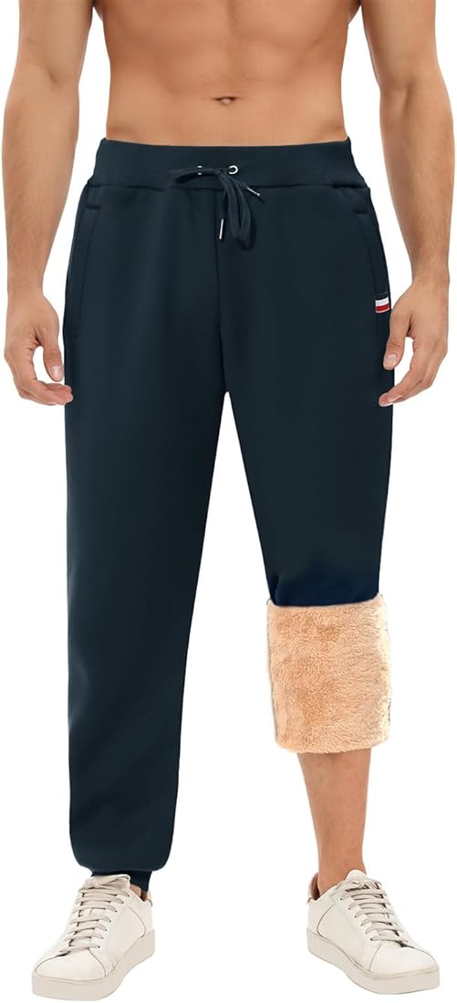 PASUDA Pantalones Chandal Hombre Invierno Forro Polar Pantalón Jogger Hombre Casual Sherpa Cálido Pantalones Jogging Cintura Elástica con Bolsillos y cordón Ajustable