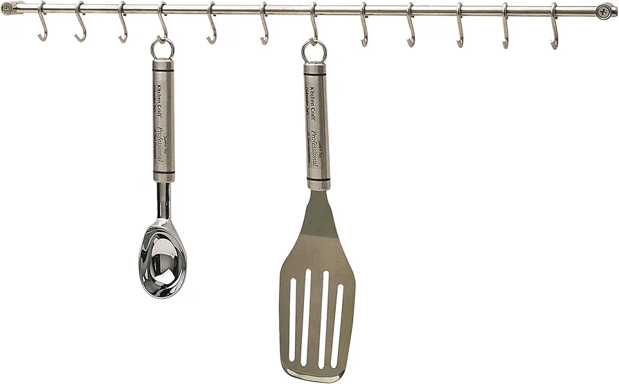 KitchenCraft Perchero de 12 Ganchos, Perchero para Utensilios de Cocina de Acero Inoxidable con Tornillos y Fijaciones de Pared, 52 cm, 1 Cantidad