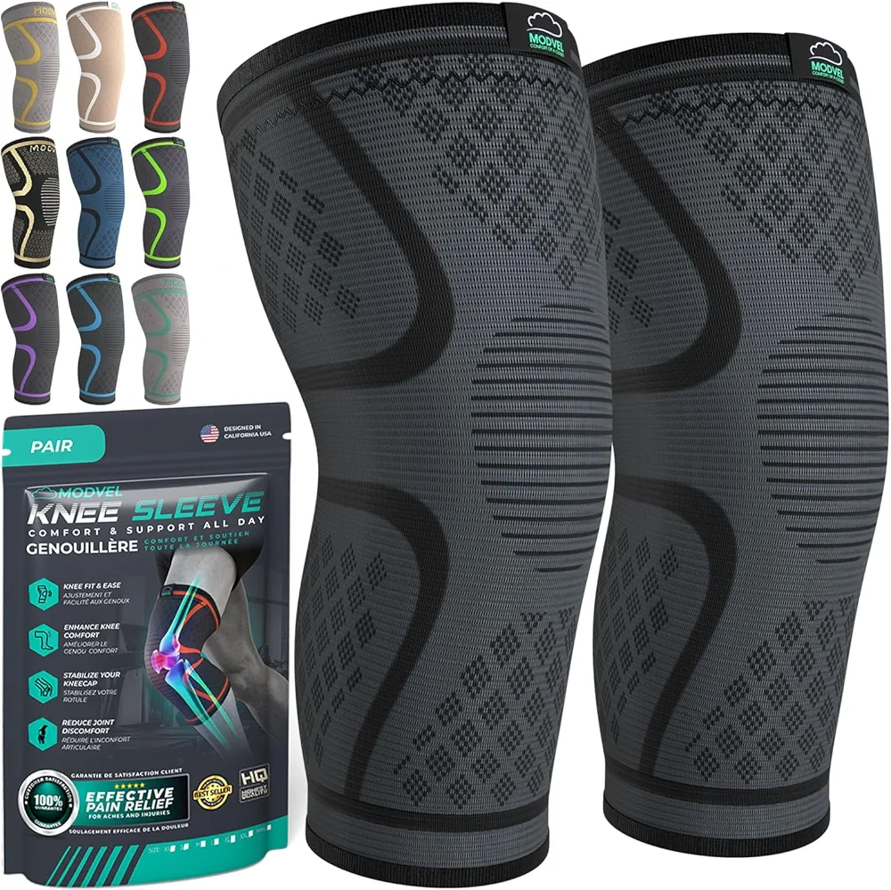 MODVEL Paquete de 2 rodilleras de compresión para hombres y mujeres, rodilleras para correr, ortopédicas para el alivio de rotura de menisco, artritis y malestar articular (XXXL)