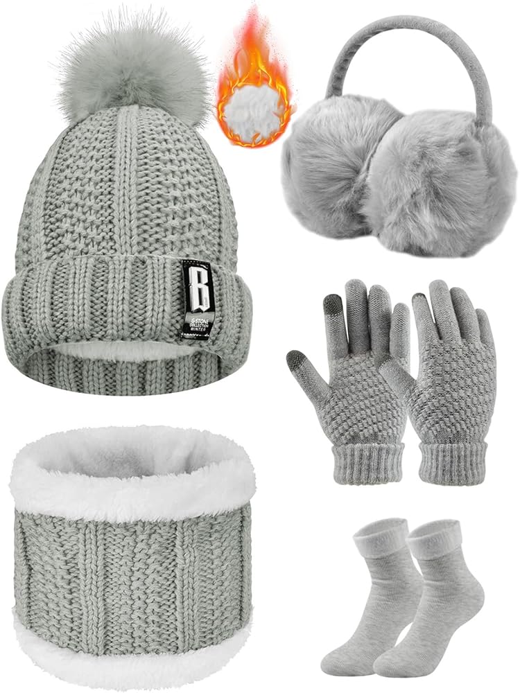 Yuson Girl Conjunto de gorro y bufanda de punto, forro polar de invierno, forro de lana Beanie Hat, calentadores de cuello para mujeres