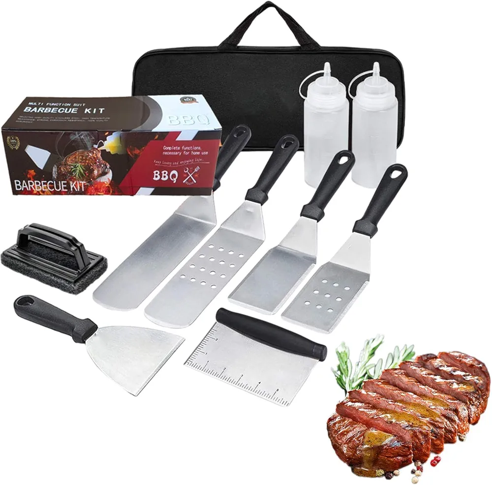 Setauoo Juego de herramientas para parrilla de 9 piezas, juego de utensilios para parrilla de 9 piezas,Kit de parrilla de barbacoa de acero inoxidable, juego de cocina para barbacoa - Juego de