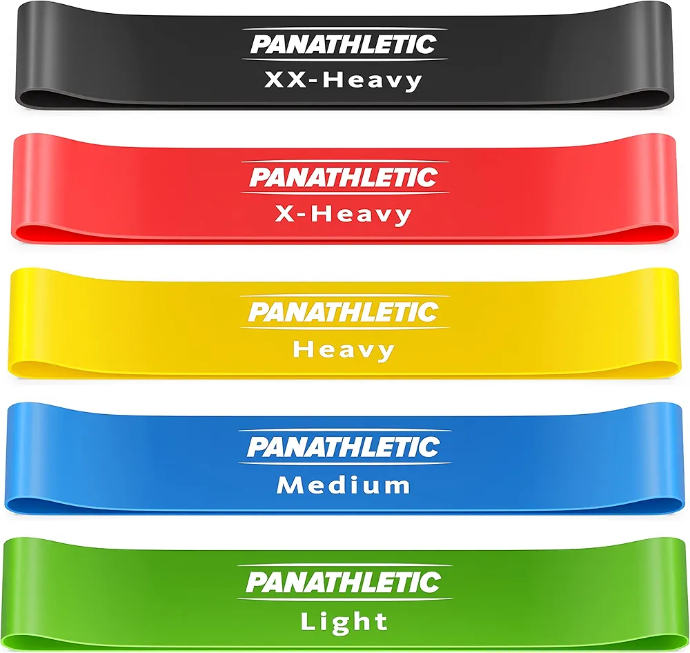 Panathletic Bandas Elasticas Fitness, Set de 5 Gomas – 5 Niveles de Resistencia, Guía de Ejercicios, eBook en Español y Bolsa – 5x banda musculacion, cintas para gluteos, goma elastica, elasticos, resistance bands