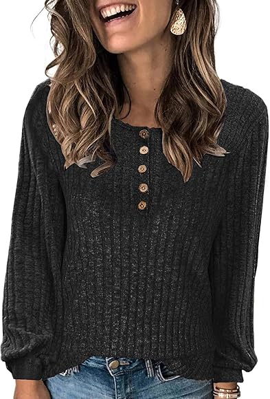 Yutdeng Jerséis para Mujer Jersey Mujer Invierno Pullover Mujer Casual Suéter Mujer Cuello Redondo Camisetas Manga Larga Mujer Sudaderas Mujer Ligero Top Otoño Suéteres de Punto Sudadera Blusa Botones