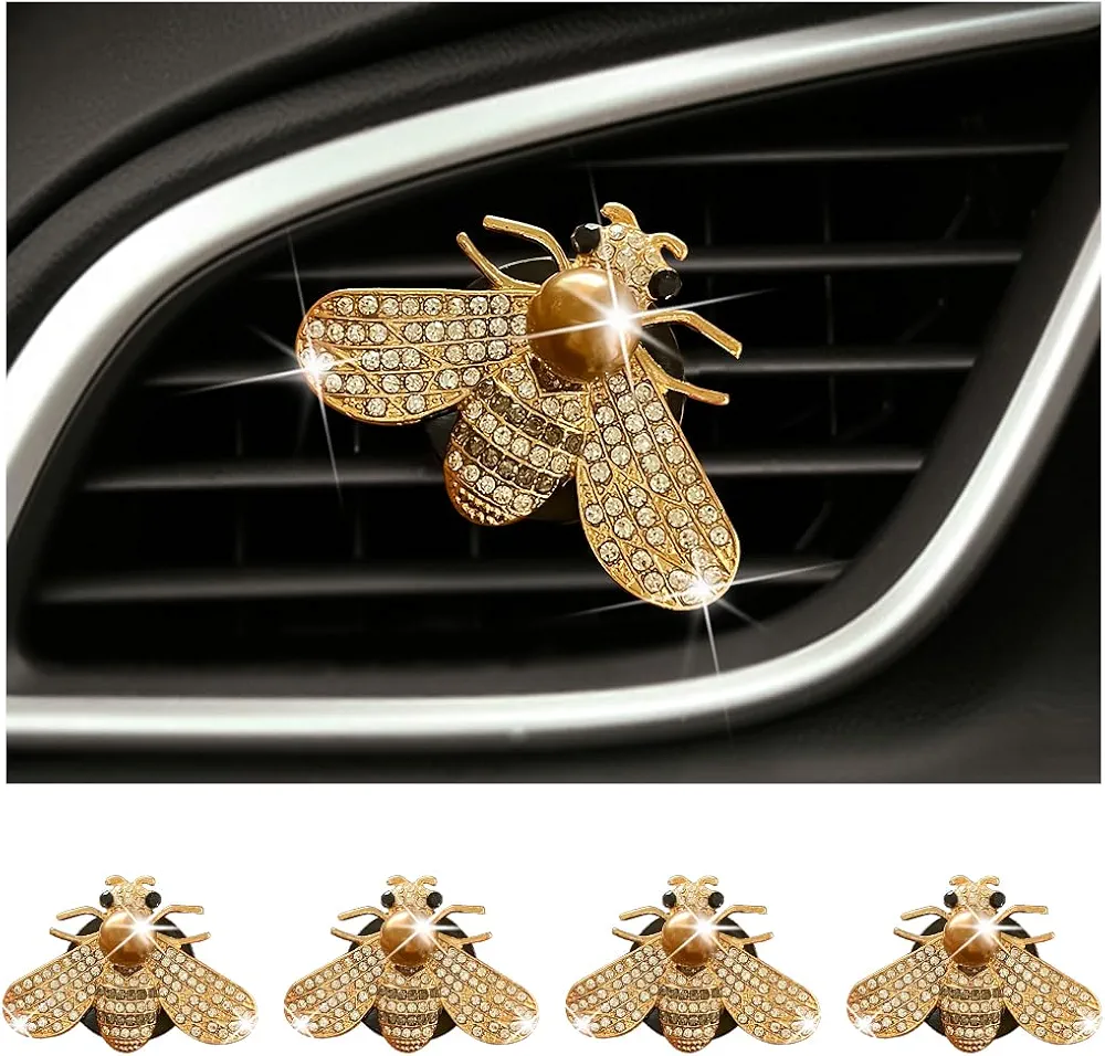 JNNJ 4 Piezas Clip Para Perfume De Coche, Brillante Clips De Ventilación De Aire, Clips Ventilación Bling Abeja, Clip Salida Aire Acondicionado Coche, Automóvil Accesorios Brillantes(Estilo-1)