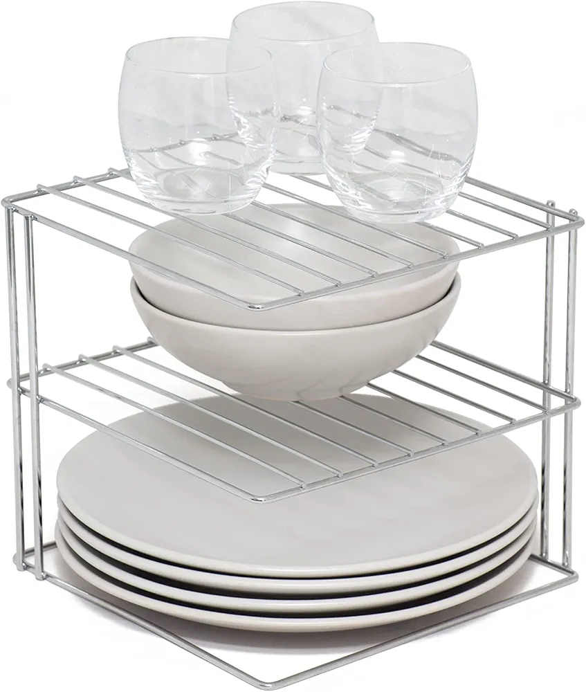 simplywire – Soporte para vajilla de 3 Niveles - Organizador de armarios de Cocina – Cromado - Cuadrado