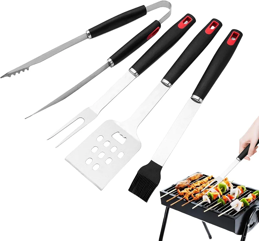 Shurzzesj Juego de Utensilios para Barbacoa al Aire Libre, Juego de Herramientas y Accesorios para Parrilla de Barbacoa - Juego de Herramientas para Barbacoa de 4 Piezas para Asar | Accesorios