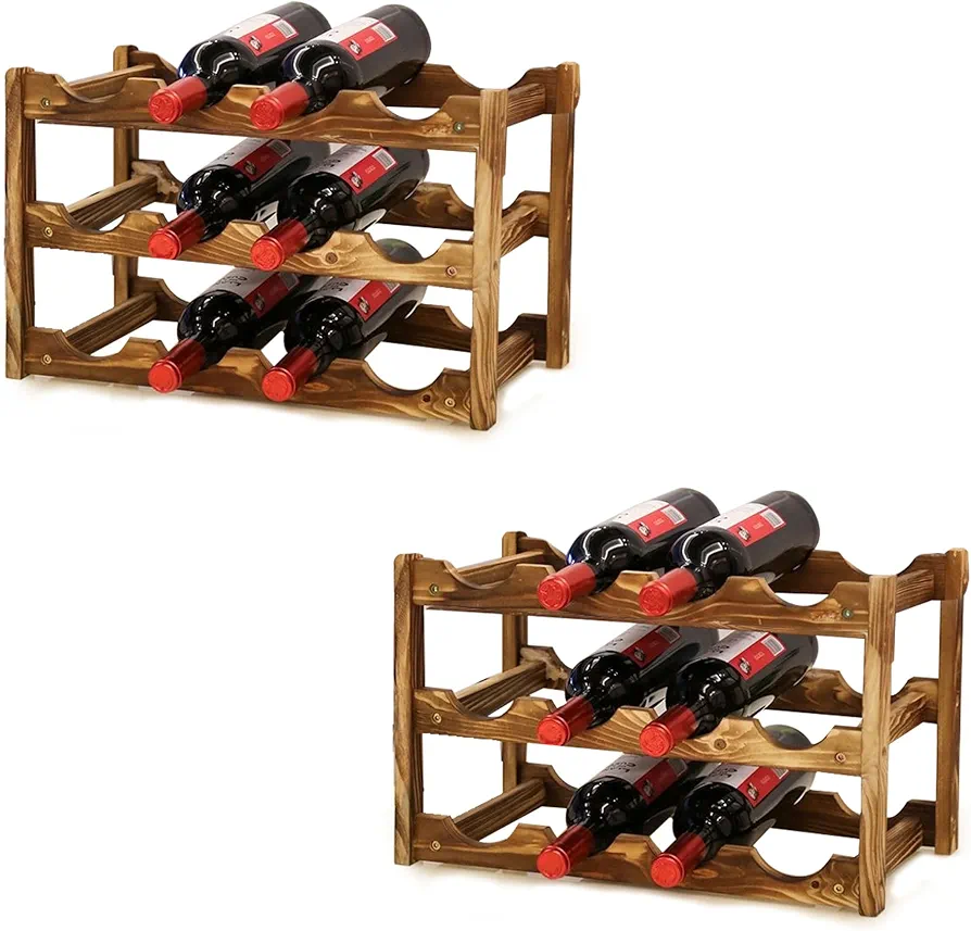 MAGIC SELECT Pack de 2 Vinoteca de Madera Maciza para 24 Botellas. Botellero Rústico para Apilar Botellas de Vino. Almacenamiento de Botellas de Vino para Hogar, Bodega, Bar, Cocina.