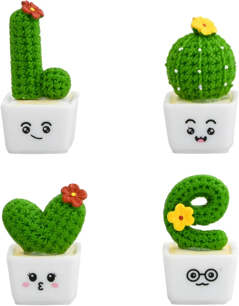 Adornos De Cactus, 4 Piezas Adornos en Miniatura de Planta de Cactus, Mini Figuras Adornos de Cactus en Miniatura, Cactus Coche Decoraciones para el Mesa del Hogar Tablero Interior de Automóviles