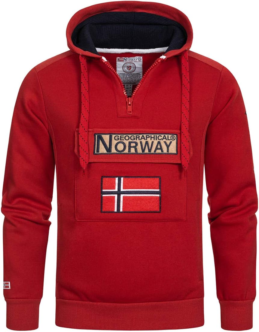 Geographical Norway para Hombre Sudadera con Capucha, Sudadera con Media Cremallera y riñonera, Sudadera con Capucha de Manga Larga, producción Casual de BANS de Ocio