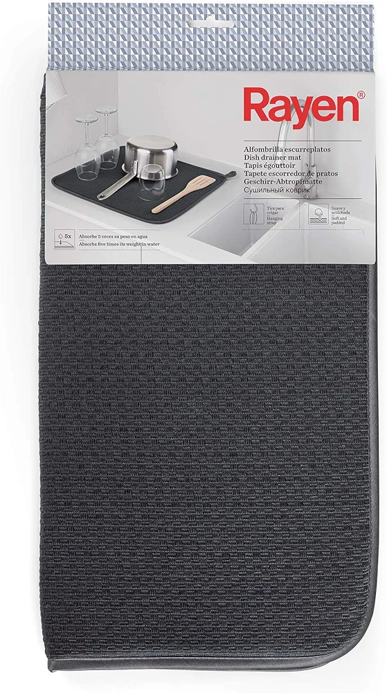 Rayen | Alfombrilla Escurreplatos | Escurridera Platos Cocina | Material Super Absorbente | Secado rápido | Evita Humedad | Gris oscuro | 40x46 cm