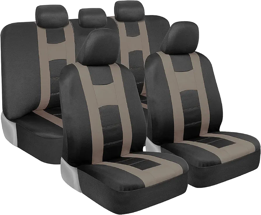 BDK CarXS - Fundas de Asiento para Coche, Color Beige, de Dos Tonos, con Funda de Asiento Trasero a Juego, Hechas para Adaptarse a la mayoría de automóviles, Camiones, Furgonetas, SUV, Accesorios